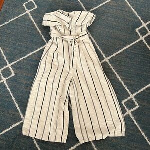 L’ATISTE Strapless Cream & Black Striper Linen Jumpsuit Size SMALL